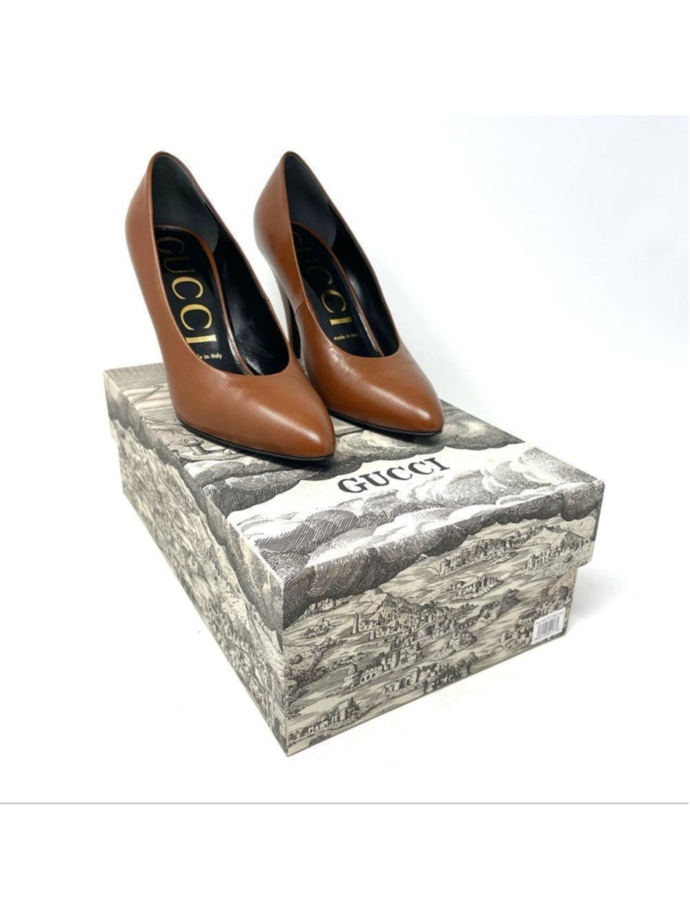 NEW Authentic Gucci Brown Vamp High Heel Leather Pumps 38.5 - Picture 5 of 10